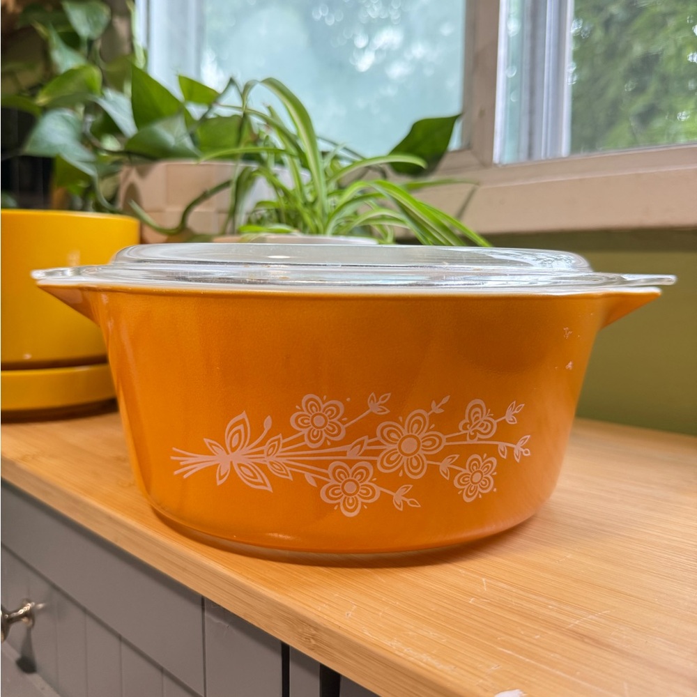 Orange Floral Casserole Dish with Lid